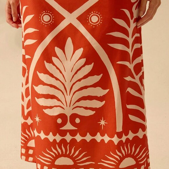 Orange Boho Women's Coconut Print Cropped Cami Top And Fitted Maxi Skirt Set - Picture 5 of 7